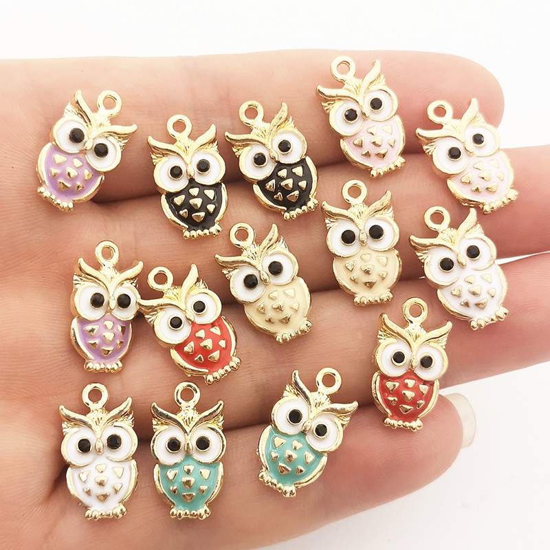 JINDINSP 14kom 20x11mm emajl šarene sove privjesci privjesci za izradu nakita ogrlice naušnice DIY ručno rađeni obrtnički dodaci