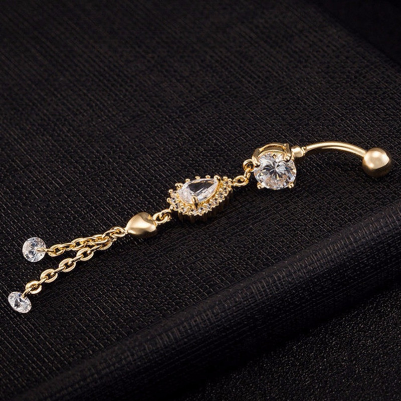 imixlot Fashion Piercing pentru buric cu pandantiv pentru femei Piercing pentru buric cu ciucuri lungi de cristal Bijuterii sexy pentru corp