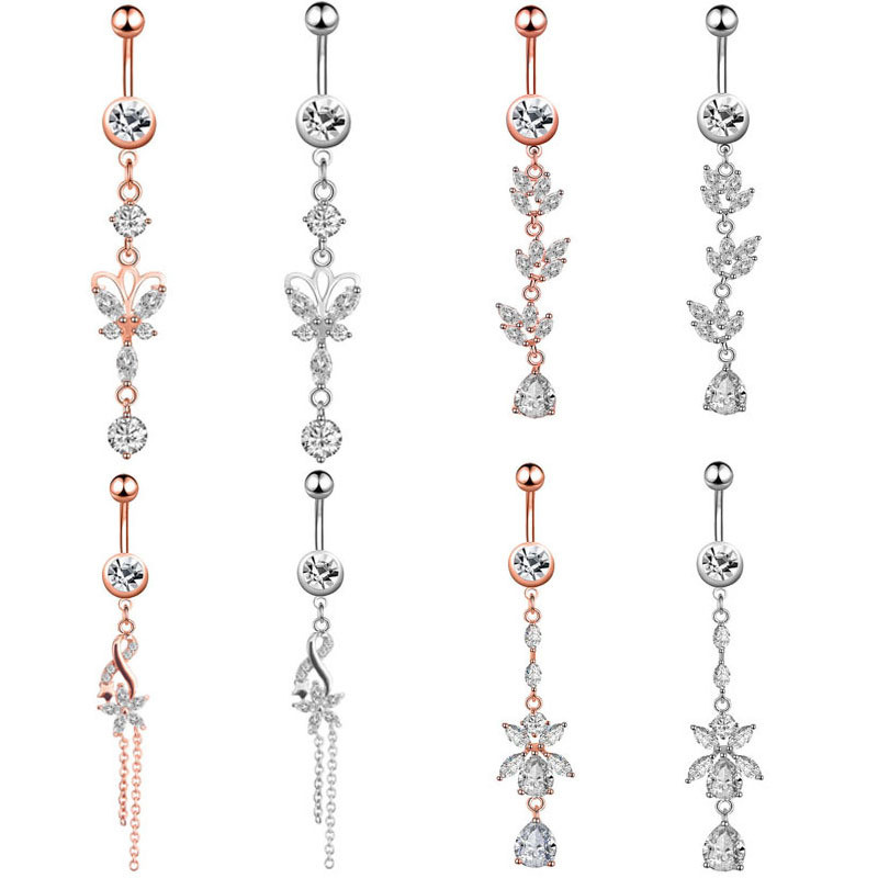 imixlot Fashion Piercing pentru buric cu pandantiv pentru femei Piercing pentru buric cu ciucuri lungi de cristal Bijuterii sexy pentru corp