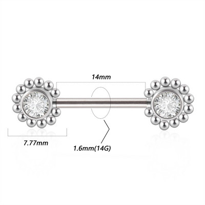 Pereche oțel chirurgical 361L fără fir Cz floarea-soarelui mamelon barbell inel cristal Cluster press Fit mamelon scut piercing bijuterii