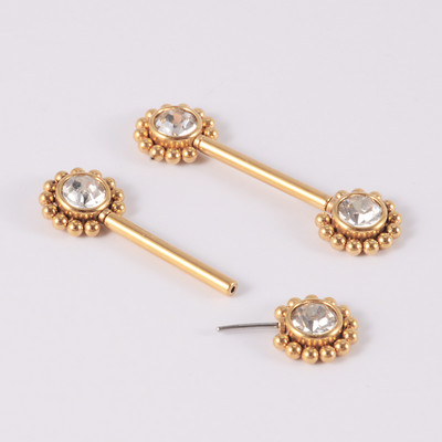 Pereche oțel chirurgical 361L fără fir Cz floarea-soarelui mamelon barbell inel cristal Cluster press Fit mamelon scut piercing bijuterii