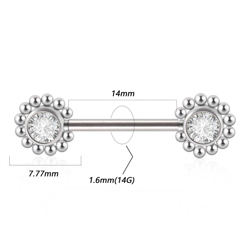 Pereche oțel chirurgical 361L fără fir Cz floarea-soarelui mamelon barbell inel cristal Cluster press Fit mamelon scut piercing bijuterii