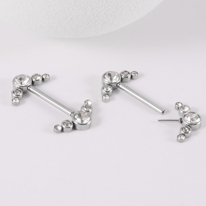 Pereche oțel chirurgical 361L fără fir Cz floarea-soarelui mamelon barbell inel cristal Cluster press Fit mamelon scut piercing bijuterii