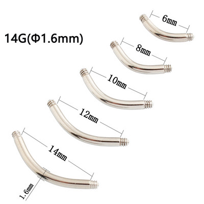 14G 16G Body Piercing DIY Ιατρική βίδα από ανοξείδωτο ατσάλι Κλωστή ράβδο τόξου ανταλλακτικό Δαχτυλίδι αφαλός Καρφί φρυδιών 10 τεμάχια πολλά