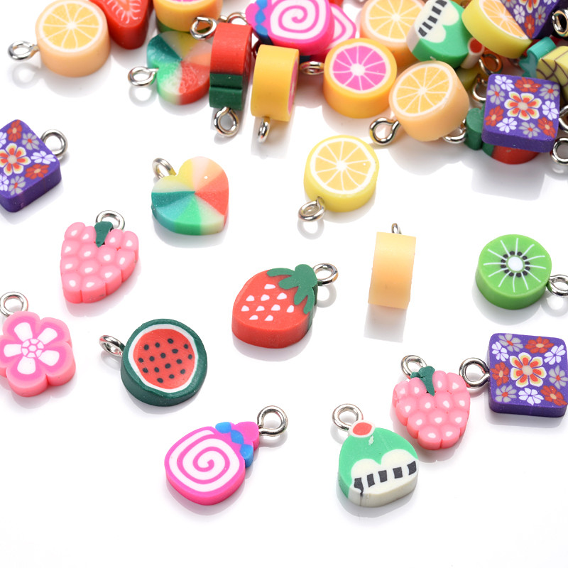 30 buc./pachet amestec de fructe în formă de pandantiv pandantiv din margele de argilă polimerică pentru fabricarea de bijuterii DIY, colier, brățară, accesorii pentru cercei