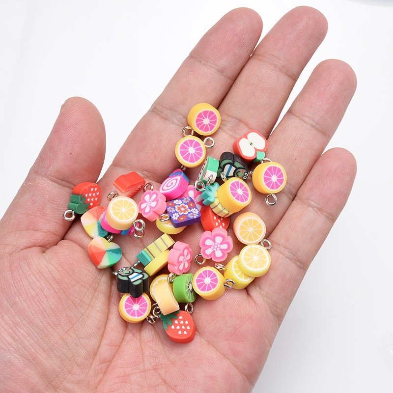 30 buc./pachet amestec de fructe în formă de pandantiv pandantiv din margele de argilă polimerică pentru fabricarea de bijuterii DIY, colier, brățară, accesorii pentru cercei