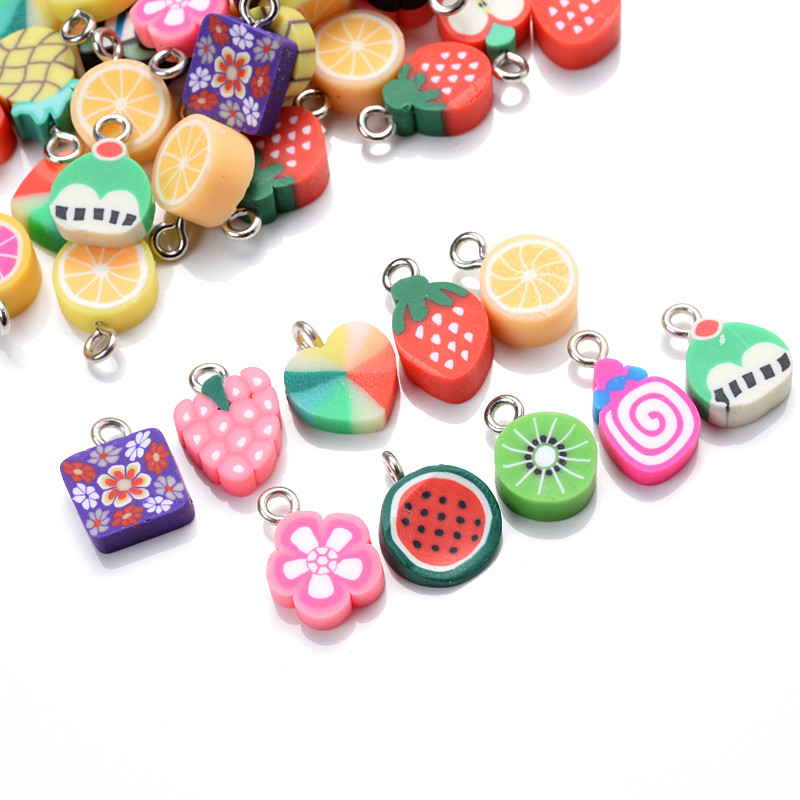 30 buc./pachet amestec de fructe în formă de pandantiv pandantiv din margele de argilă polimerică pentru fabricarea de bijuterii DIY, colier, brățară, accesorii pentru cercei