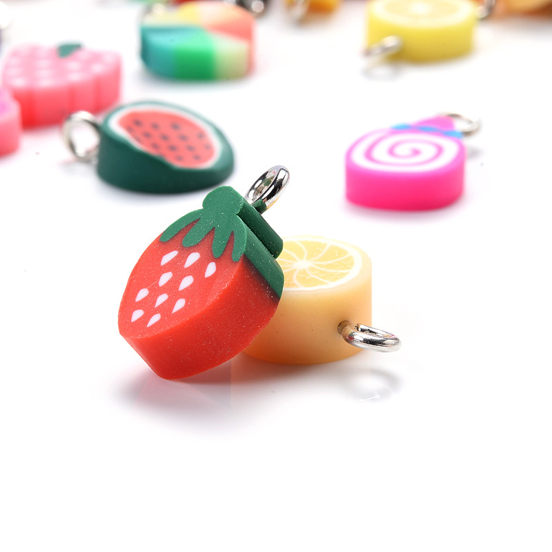 30 buc./pachet amestec de fructe în formă de pandantiv pandantiv din margele de argilă polimerică pentru fabricarea de bijuterii DIY, colier, brățară, accesorii pentru cercei
