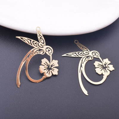 6 bucăți 38*25mm Brelocuri colibri de culoare auriu deschis Accesorii de bijuterii din alamă de culoare argintie