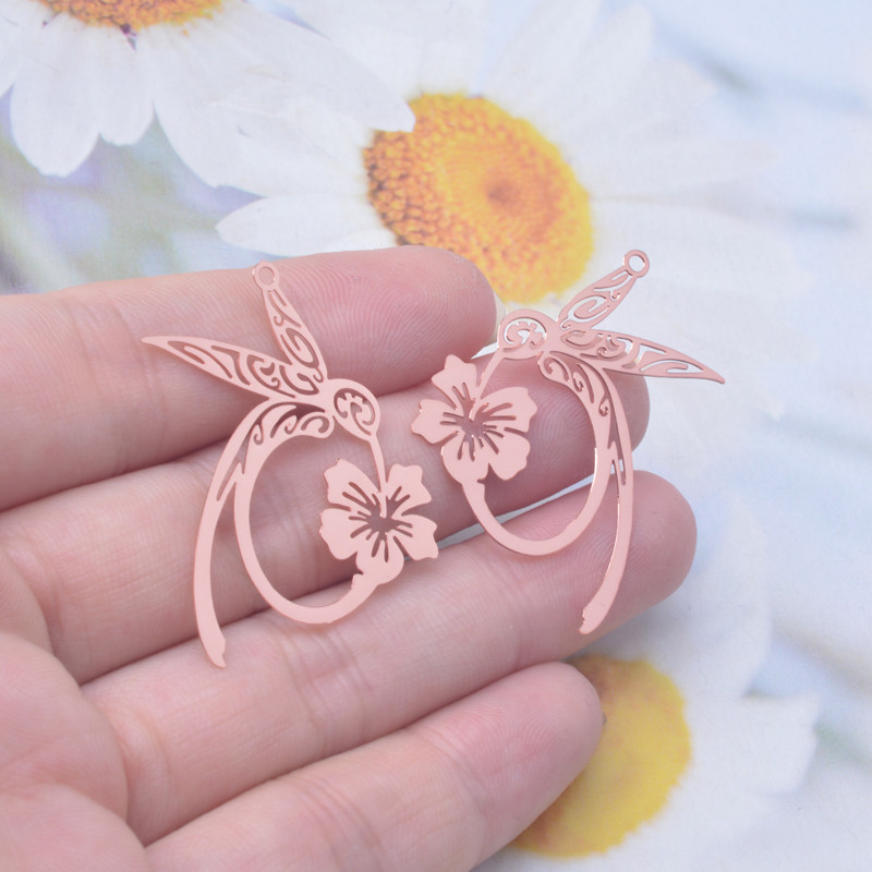 6 bucăți 38*25mm Brelocuri colibri de culoare auriu deschis Accesorii de bijuterii din alamă de culoare argintie