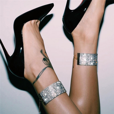 Glitter Rhinestone Anklets Fashion INS Celeb Cocktail Party Μονόχρωμο Κοσμήματα με φαρδιά αλυσίδα στον αστράγαλο Νυχτερινά κλαμπ Hotties αξεσουάρ