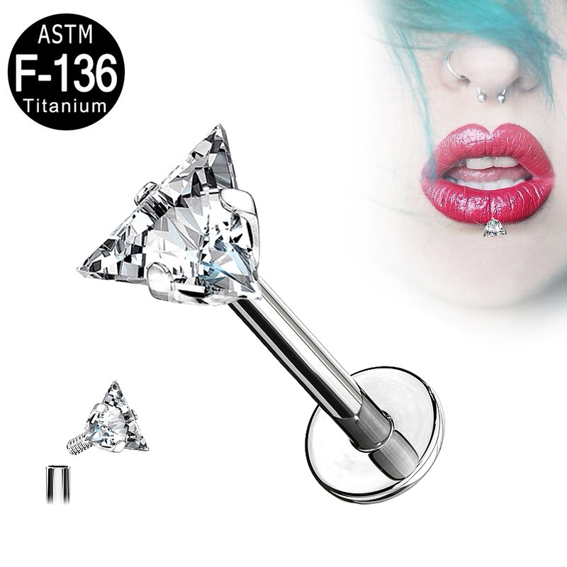 G23 Ttianium Labret ajak fülcsavarok Piercing háromszög cirkon PIERC fülporc Tragus Helix fülbevaló Szexi testpiercing ékszer