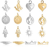 5 bucăți/lot 12 Horoscop Zodiac Breloc DIY Comerț cu ridicata Din oțel inoxidabil Harta lumii Frunze Pandantiv Palm Sun Hamsa Hand Connectors Charm