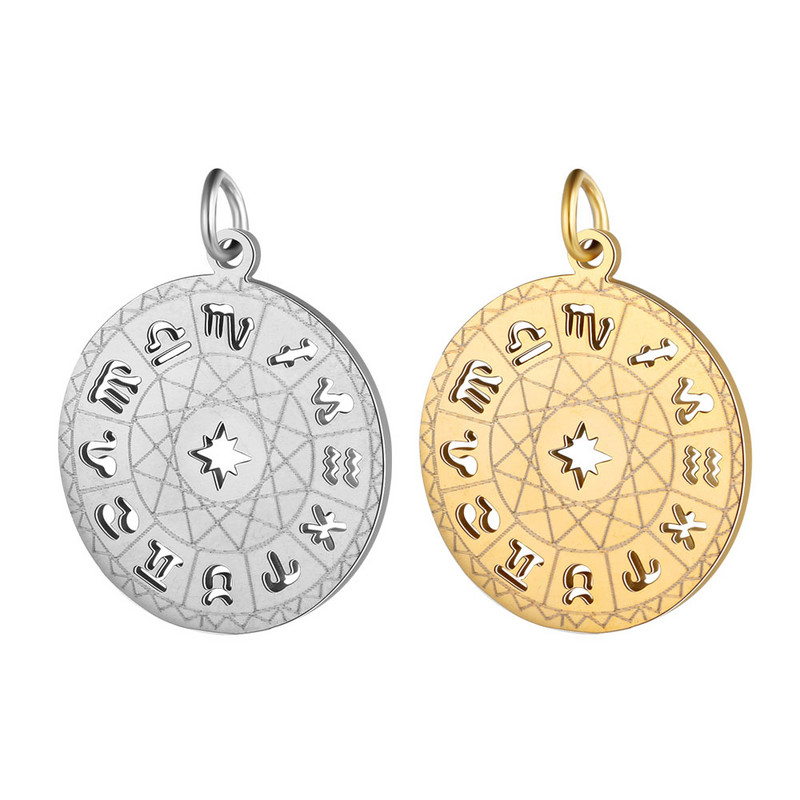 5 bucăți/lot 12 Horoscop Zodiac Breloc DIY Comerț cu ridicata Din oțel inoxidabil Harta lumii Frunze Pandantiv Palm Sun Hamsa Hand Connectors Charm