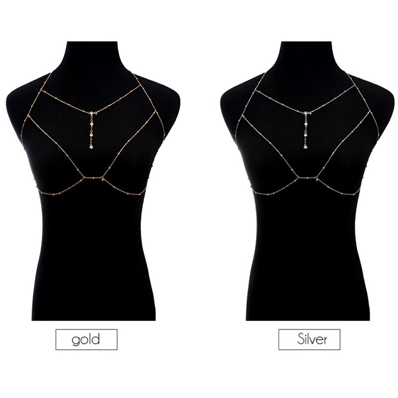 Colier cu ham de plajă pentru bikini, lanț de piept sexy de vară pentru femei, fete, talie, pentru burtă, pentru corp, lanț pentru sâni, bijuterii pentru femei