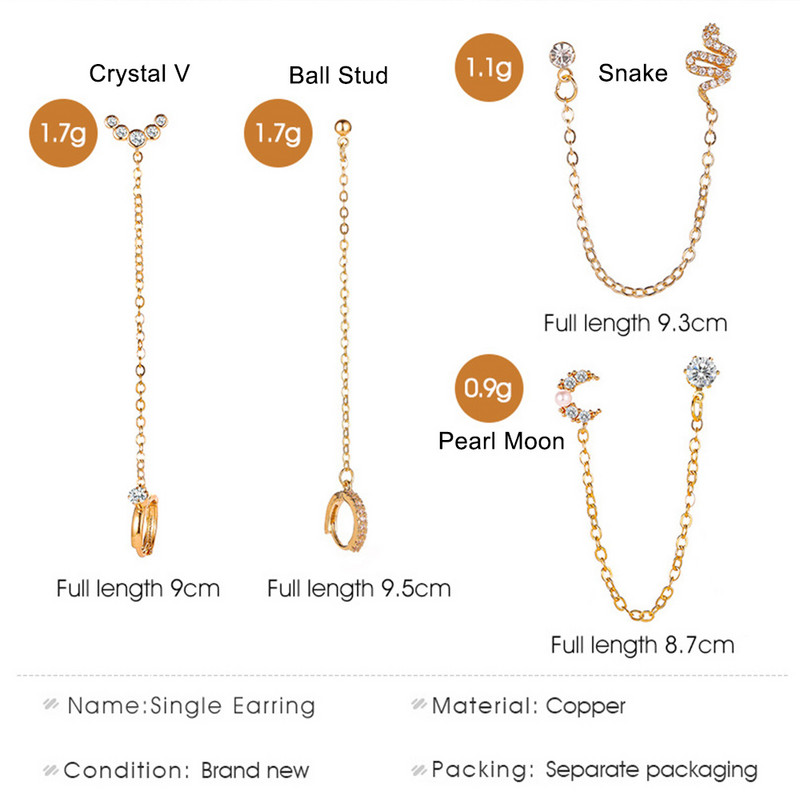 1 buc. Cercei cu ciucuri, perle, perle, lună, cu cerc, lanț de cercei Helix Piercing, cercei pentru femei, bijuterii pentru urechi