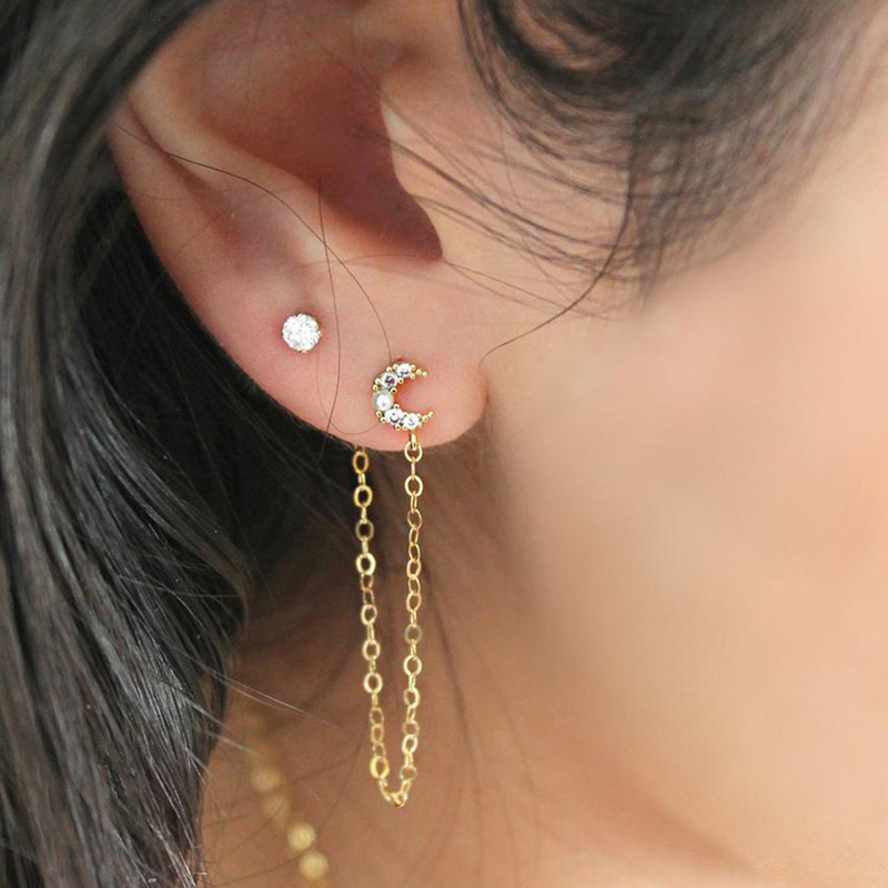 1 buc. Cercei cu ciucuri, perle, perle, lună, cu cerc, lanț de cercei Helix Piercing, cercei pentru femei, bijuterii pentru urechi