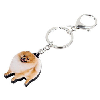 Bonsny Statement Ακρυλικό Happy Pomeranian Dog Μπρελόκ Δαχτυλίδια μπρελόκ Μόδα κοσμήματα για γυναίκες κορίτσια Lady Handbag Charms Δώρο