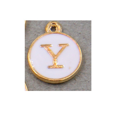 10 τμχ/26 τμχ Alphabet Letter Διπλό Πρόσωπο Σμάλτα Γούρια KC Χρυσό χρώμα Λευκό Σμάλτο 12*15mm μενταγιόν κοσμήματα κατασκευή Χειροποίητη χειροτεχνία