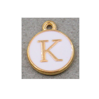 10 τμχ/26 τμχ Alphabet Letter Διπλό Πρόσωπο Σμάλτα Γούρια KC Χρυσό χρώμα Λευκό Σμάλτο 12*15mm μενταγιόν κοσμήματα κατασκευή Χειροποίητη χειροτεχνία