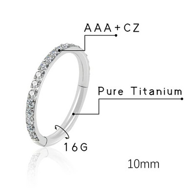 Inele pentru nas G23 Piercing din titan pur Cerc cu balamale Cartilaj CZ ASTM F136 Bijuterii hipoalergenice din titan fără nichel pentru femei bărbați