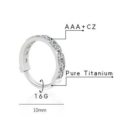 Inele pentru nas G23 Piercing din titan pur Cerc cu balamale Cartilaj CZ ASTM F136 Bijuterii hipoalergenice din titan fără nichel pentru femei bărbați