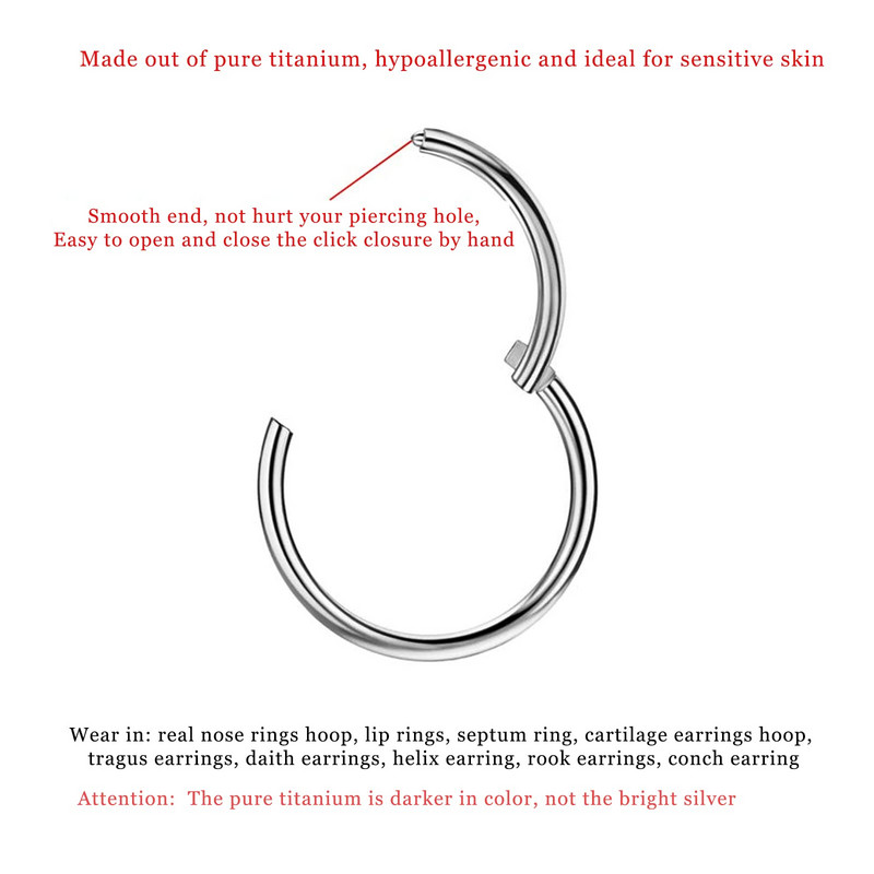 Inele pentru nas G23 Piercing din titan pur Cerc cu balamale Cartilaj CZ ASTM F136 Bijuterii hipoalergenice din titan fără nichel pentru femei bărbați