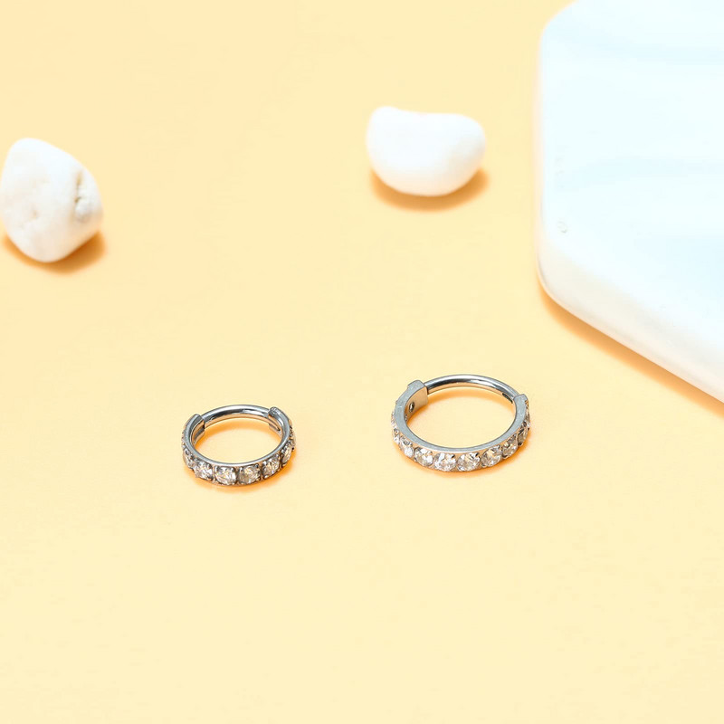 Inele pentru nas G23 Piercing din titan pur Cerc cu balamale Cartilaj CZ ASTM F136 Bijuterii hipoalergenice din titan fără nichel pentru femei bărbați