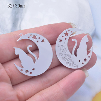 10 τμχ Ανοξείδωτο ατσάλι Moon and Cat etched Charms κρεμαστό κόσμημα DIY χονδρική προμήθειες