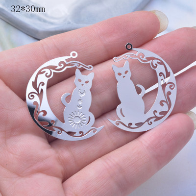 10 bucăți din oțel inoxidabil Luna și pisică gravate Charms Pandantiv DIY Bijuterii Rechizite cu ridicata