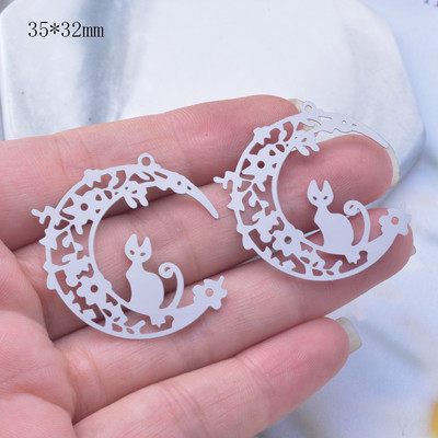 10 bucăți din oțel inoxidabil Luna și pisică gravate Charms Pandantiv DIY Bijuterii Rechizite cu ridicata