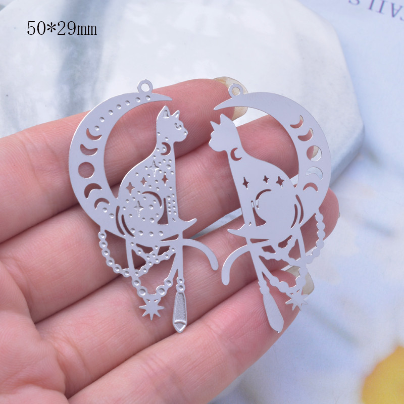 10 bucăți din oțel inoxidabil Luna și pisică gravate Charms Pandantiv DIY Bijuterii Rechizite cu ridicata