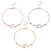 Nouă gleznă la modă, cu inimă dublă, zirconiu cubic, culoare aurie, gleznă pentru fete, bijuterii pe picior, pentru femei, cadouri, 1 bucată