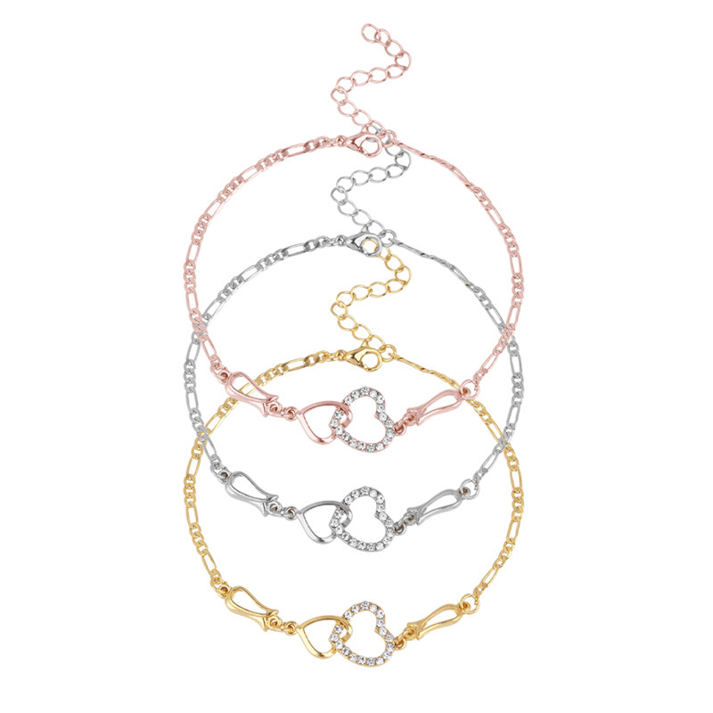 Nouă gleznă la modă, cu inimă dublă, zirconiu cubic, culoare aurie, gleznă pentru fete, bijuterii pe picior, pentru femei, cadouri, 1 bucată