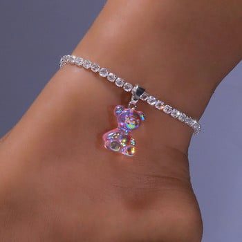 2021 Boho Cute Beach Teddy Gummy AB Color Bear Anklet Гривна на крака Сандали Висулка Крак Верижка Anklet Бижута на едро