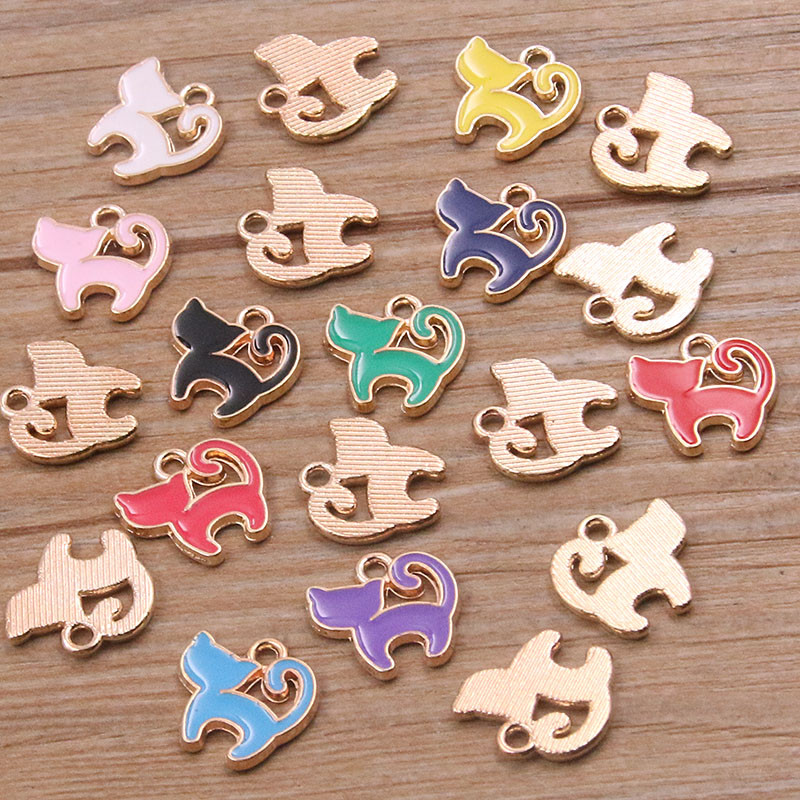 30 buc/lot 13*13mm 10 culori smalț drăguț pisici din desene animate pandantive pentru coliere cercei farmece fete bijuterii descoperiri