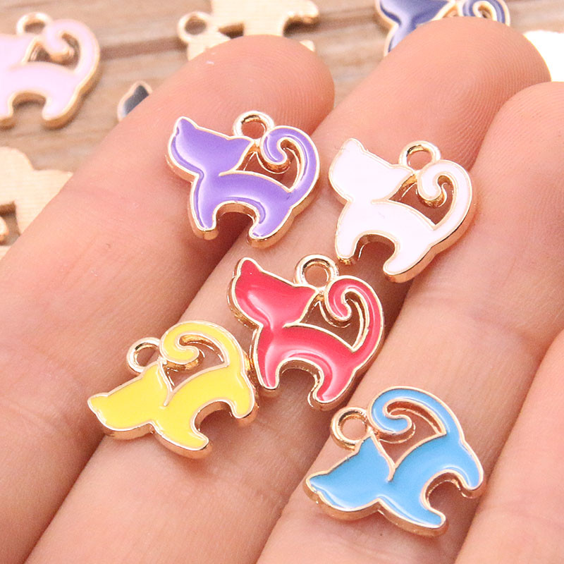 30 buc/lot 13*13mm 10 culori smalț drăguț pisici din desene animate pandantive pentru coliere cercei farmece fete bijuterii descoperiri