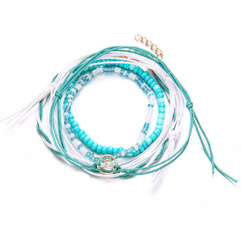 Modyle 5 PCS/Set Bohemian Wave Beads Комплект глезени за жени Реколта ръчно изработена еластична гривна за глезена на крака Beach Ocean Jewelry