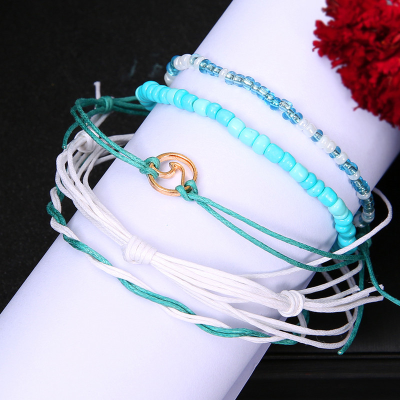 Modyle 5 bucăți/set set de glezne cu margele boeme pentru femei, vintage lucrate manual, brățară elastică de gleznă pe picior, plajă, bijuterii oceanului