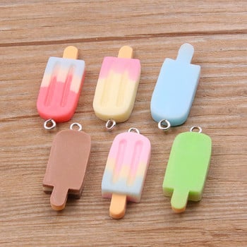 10 ΤΕΜ. 12X32mm Mix Gradient Color Small Ice Cream Charms Resin Simulated Food pendant For Making Jewelry DIY Earings Decoration