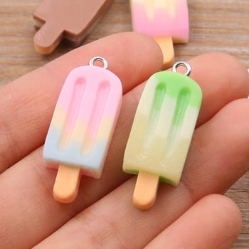 10 ΤΕΜ. 12X32mm Mix Gradient Color Small Ice Cream Charms Resin Simulated Food pendant For Making Jewelry DIY Earings Decoration