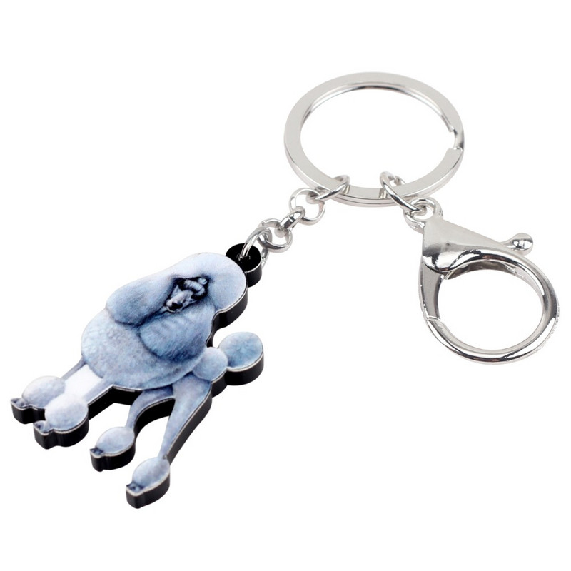 Bonsny acrilic elegant pudel câine breloc breloc inele cadou noutate pentru femei fete doamne poșetă brelocuri mașină bijuterii animale