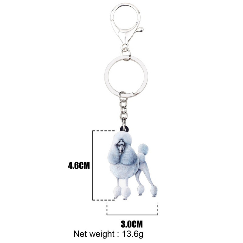 Bonsny acrilic elegant pudel câine breloc breloc inele cadou noutate pentru femei fete doamne poșetă brelocuri mașină bijuterii animale
