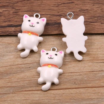 10 τμχ 15*29 MM 8 Χρώμα Kawaii Cat Charms Μενταγιόν για κοσμήματα Κατασκευή ζωικής ρητίνης Ευρήματα κοσμημάτων DIY Craft