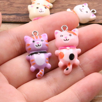 10 τμχ 15*29 MM 8 Χρώμα Kawaii Cat Charms Μενταγιόν για κοσμήματα Κατασκευή ζωικής ρητίνης Ευρήματα κοσμημάτων DIY Craft