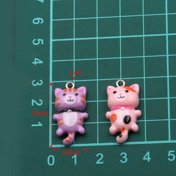 10 τμχ 15*29 MM 8 Χρώμα Kawaii Cat Charms Μενταγιόν για κοσμήματα Κατασκευή ζωικής ρητίνης Ευρήματα κοσμημάτων DIY Craft