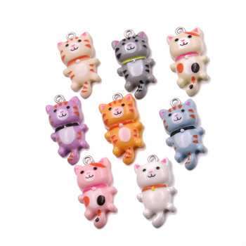 10 τμχ 15*29 MM 8 Χρώμα Kawaii Cat Charms Μενταγιόν για κοσμήματα Κατασκευή ζωικής ρητίνης Ευρήματα κοσμημάτων DIY Craft