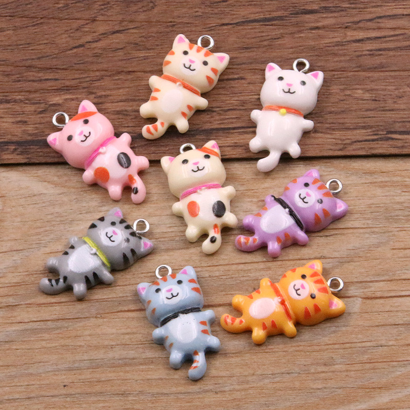 10 bucăți 15*29 mm 8 culori Kawaii brelocuri de pisică pandantive pentru fabricarea de bijuterii din rășină animală, descoperiri de bijuterii, artizanat