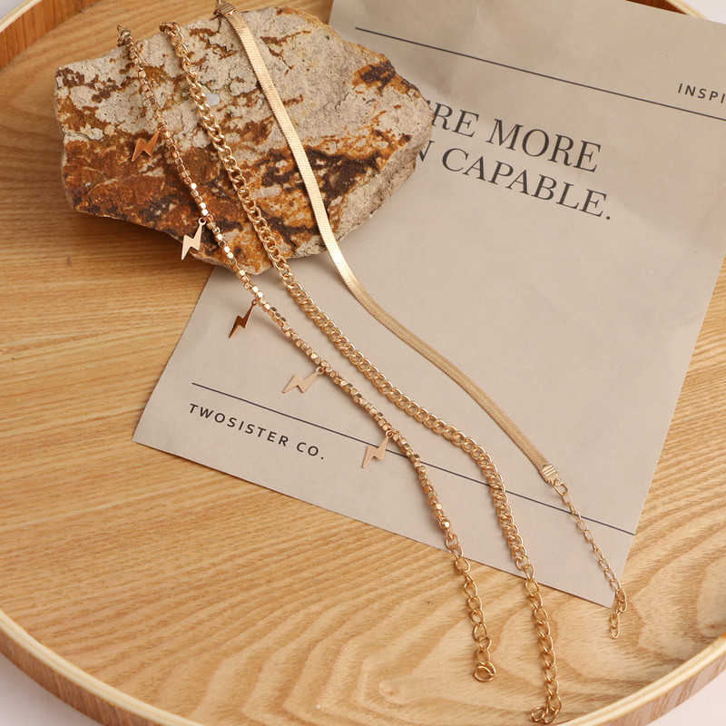 Anklet cu lanț pentru femei de epocă, vară, boemă, fulger, metal, lanț de șarpe, picior, cadou de bijuterii de plajă