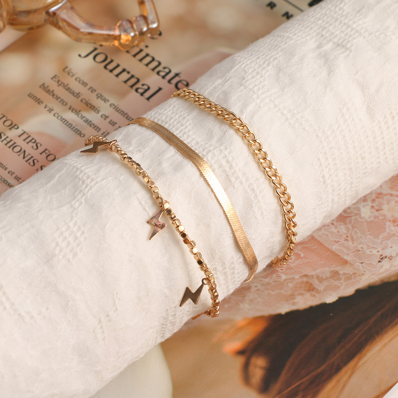 Anklet cu lanț pentru femei de epocă, vară, boemă, fulger, metal, lanț de șarpe, picior, cadou de bijuterii de plajă